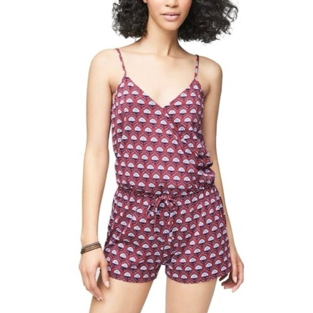 Aeropostale Maroon / Burgundy Floral Spaghetti Strap Romper Size XS